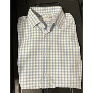 Mizzen+Main Leeward Shirt Mens Medium Trim Fit Blue Plaid Button Down Stretch